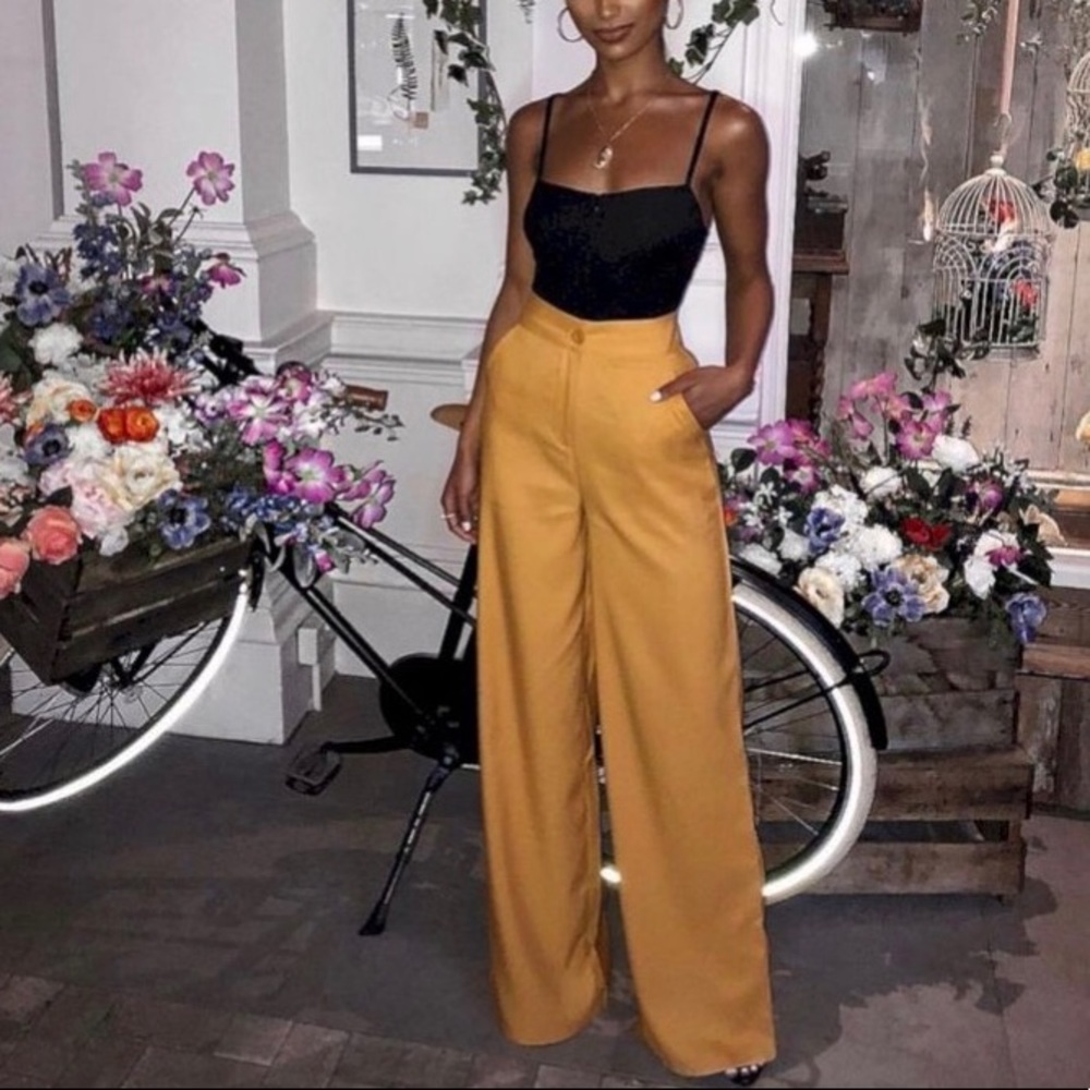 Petite Wide Leg Yellow Pants